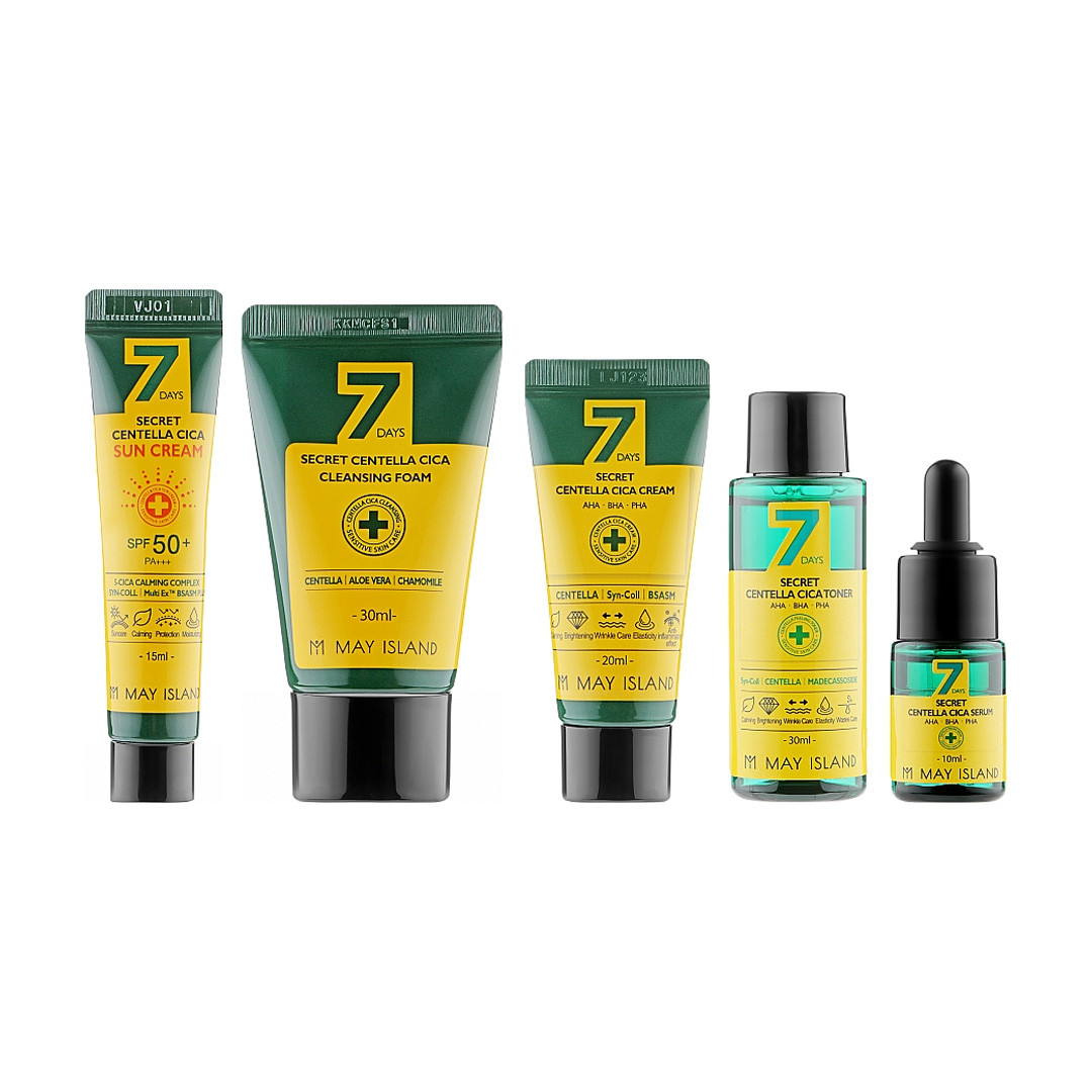 Набор миниатюр с центеллой и кислотами May Island 7 Days Secret Centella Cica Mini Kit Set