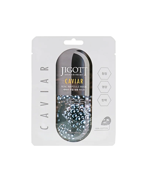 Тканевая маска с экстрактом черной икры JIGOTT Caviar Real Ampoule Mask