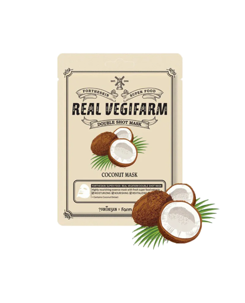 Тканевая маска кокос FORTHESKIN Super Food Real Vegifarm Double Shot Mask Coconut
