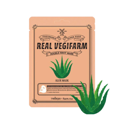 Тканевая маска алоэ FORTHESKIN Super Food Real Vegifarm Double Shot Mask Aloe