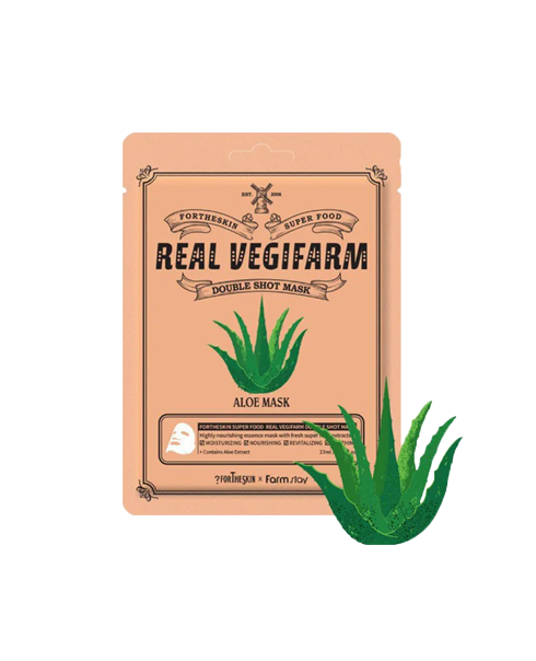 Тканевая маска алоэ FORTHESKIN Super Food Real Vegifarm Double Shot Mask Aloe