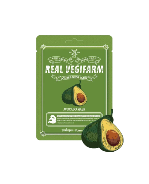 Тканинна маска авокадо FORTHESKIN Super Food Real Vegifarm Double Shot Mask Avocado