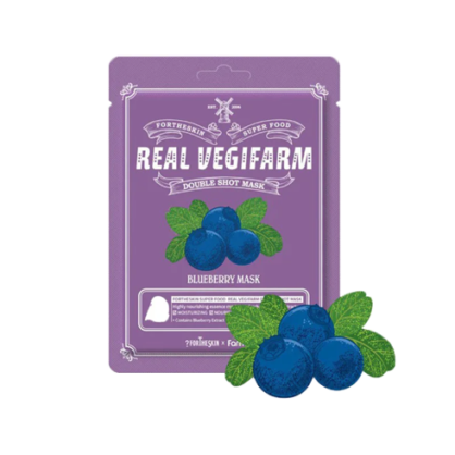 Тканинна маска чорниця FORTHESKIN Super Food Real Vegifarm Double Shot Mask Blueberry
