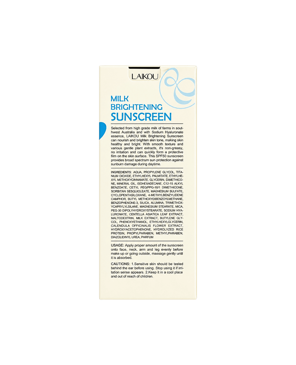 Сонцезахисний крем з протеїнами молока LAIKOU Milk Brightening Sunscreen SPF50 PA +++