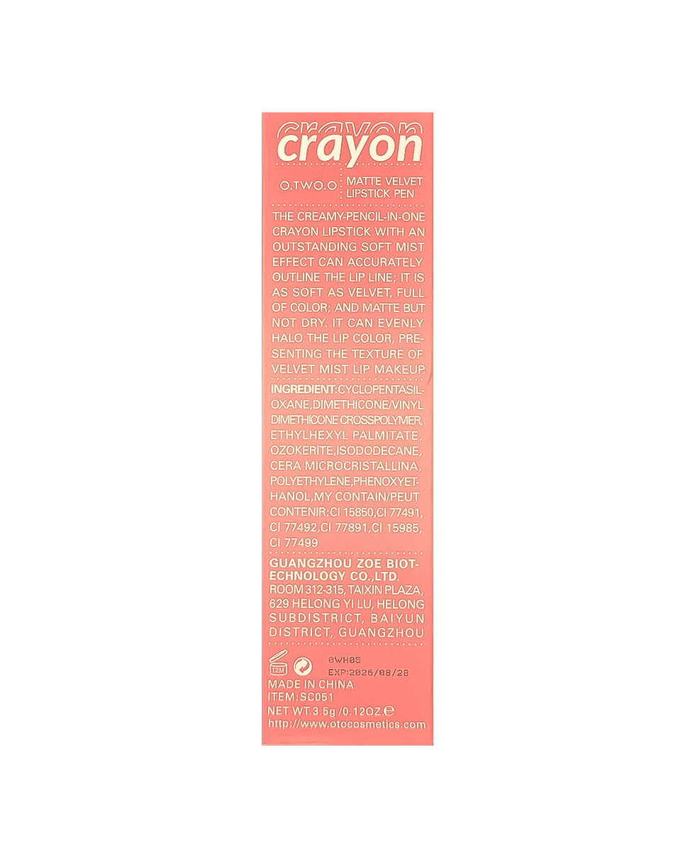 Помада-олівець O.TWO.O Crayon Matte Velvet Lipstick Pen