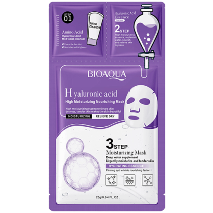 Тканинна маска 3в1 з гіалуроновою кислотою Bioaqua Hyaluronic Acid 3 Step Moisturizing Mask