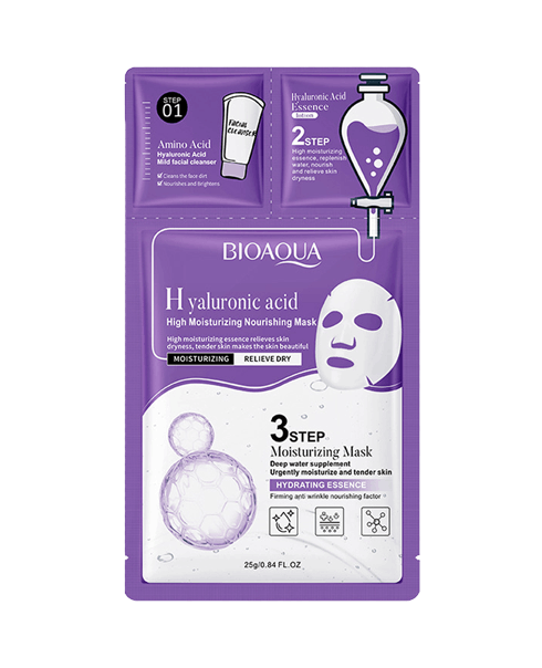 Hisa Skin Wash & Skin Mask 3つセット Тканевая маска 3в1 с гиалуроновой кислотой Bioaqua Hyaluronic Acid