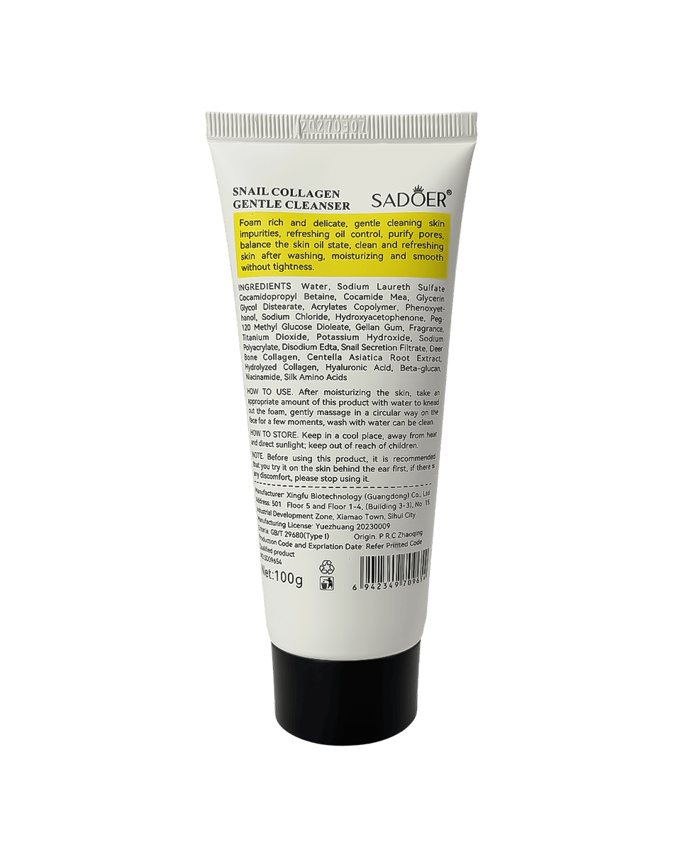 Пінка для вмивання з муцином равлика Sadoer Snail Collagen Gentle Cleanser
