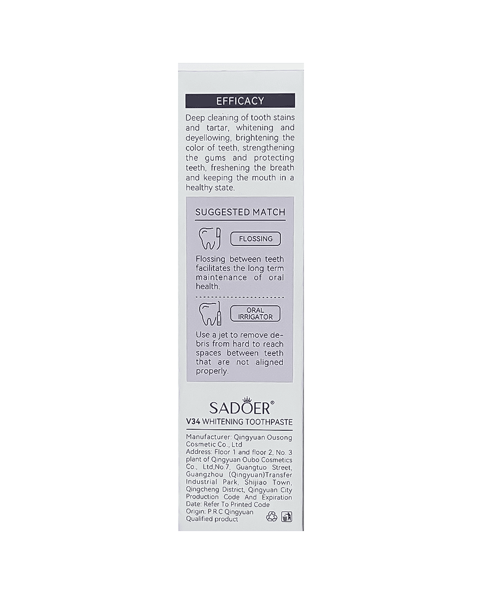Интенсивно отбеливающая зубная паста Sadoer V34 Whitening Toothpaste