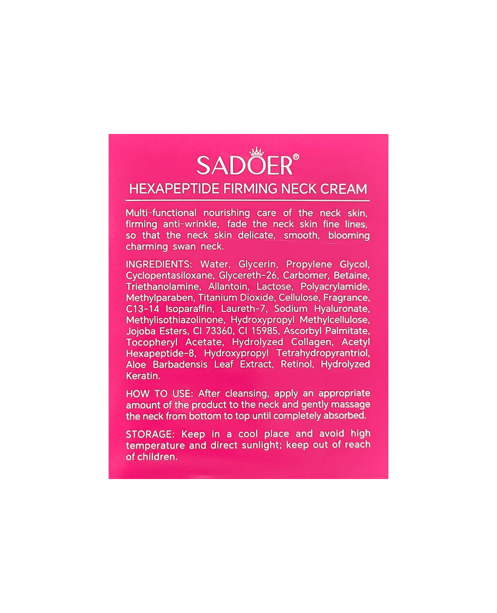 Крем для шеи с пептидами, коллагеном и ретинолом Sadoer Hexapeptide Firming Neck Cream