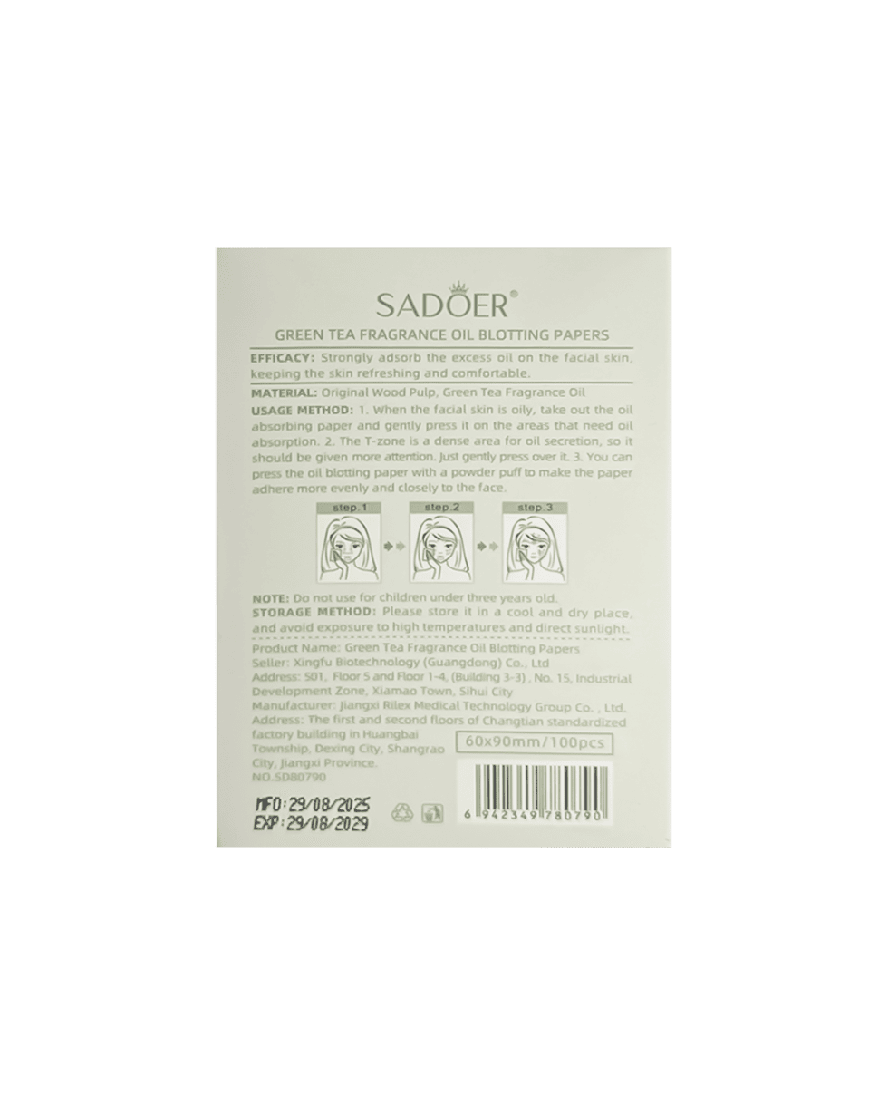 Матуючі серветки з ароматом зеленого чаю Sadoer Green Tea Fragrance Oil Absorbtion Paper