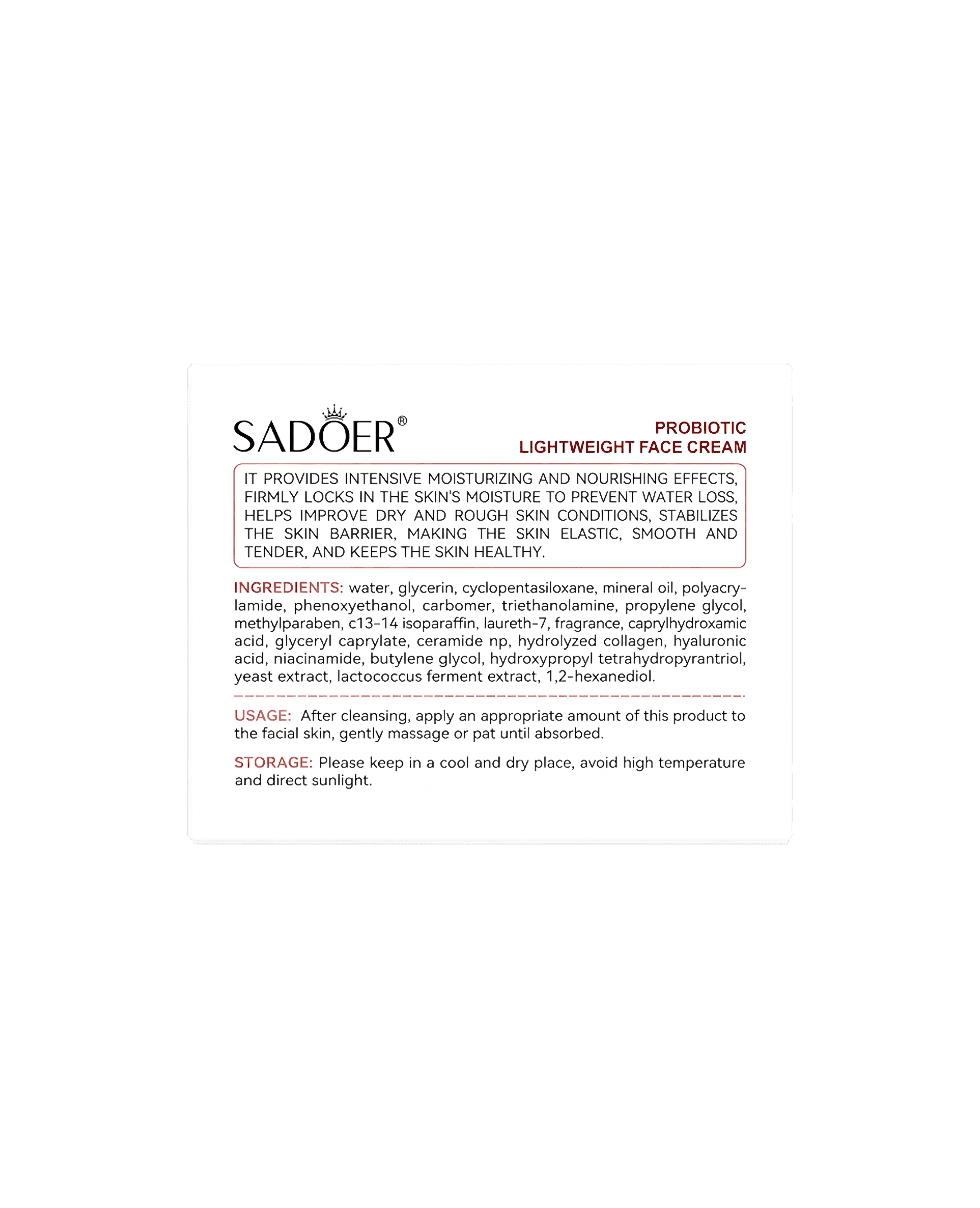 Крем для лица с пробиотиками Sadoer Probiotic Lightweight Face Cream