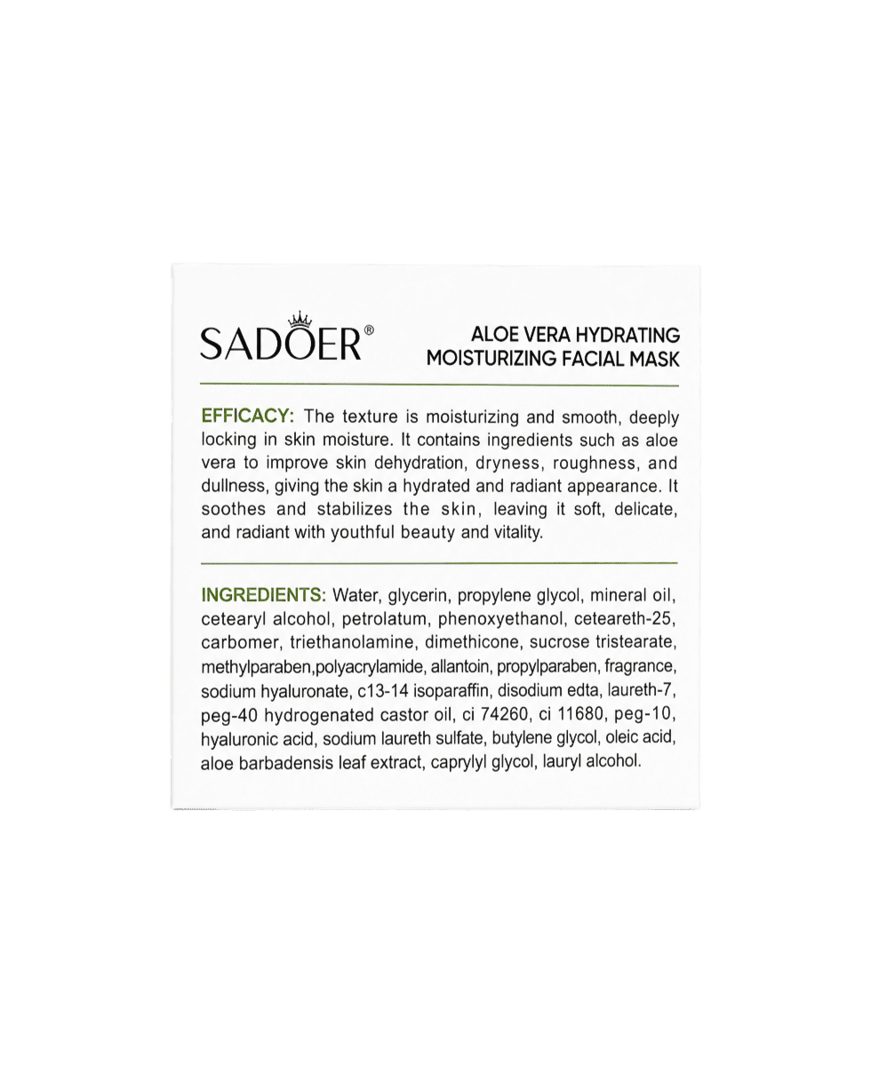 Увлажняющая маска для лица с алоэ вера Sadoer Aloe Vera Hydrating Moisturizing Facial Mask