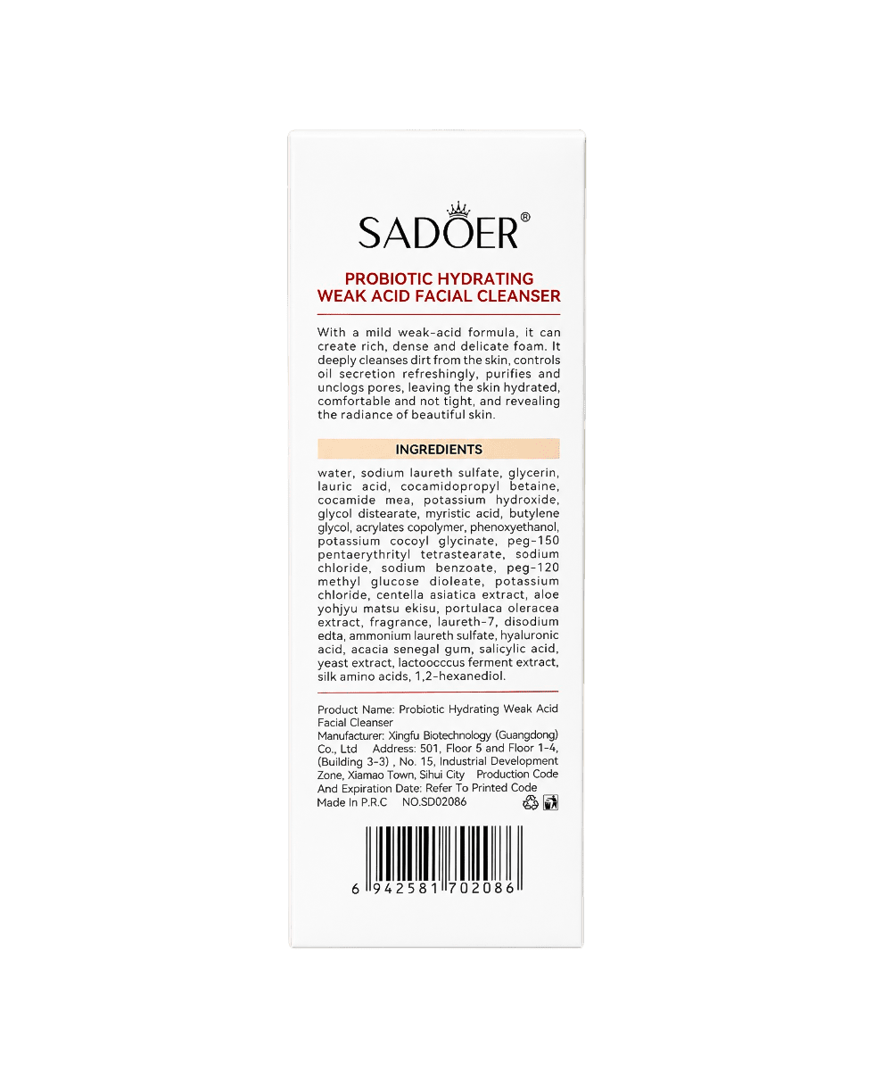 Пенка для умывания с пробиотиками Sadoer Probiotic Hydrating Weak Acid Facial Clenser