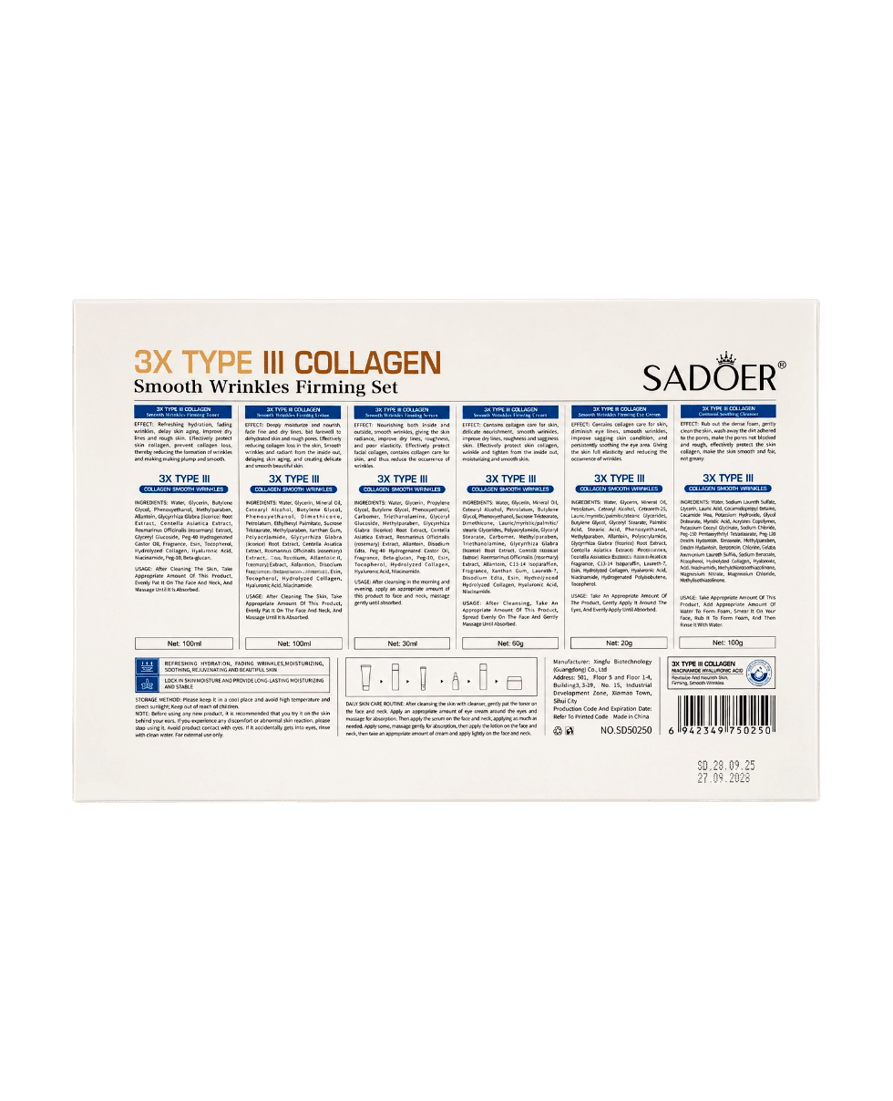 Подарунковий набір з колагеном Sadoer 3x Type III Collagen Smooth Wrinkles Firming Set