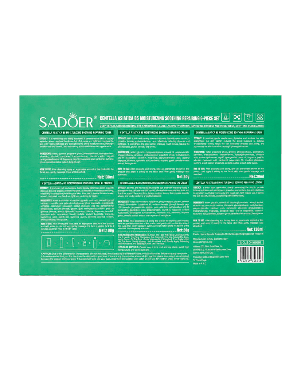 Подарунковий набір з центеллою Sadoer Centella Asiatica B5 Moisturizing Soothing Repairing 6-Piece Set