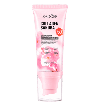 Сонцезахисний крем для обличчя з колагеном та сакурою Sadoer Sakura Collagen Moisture Sunscreen Lotion SPF 50+ PA+++