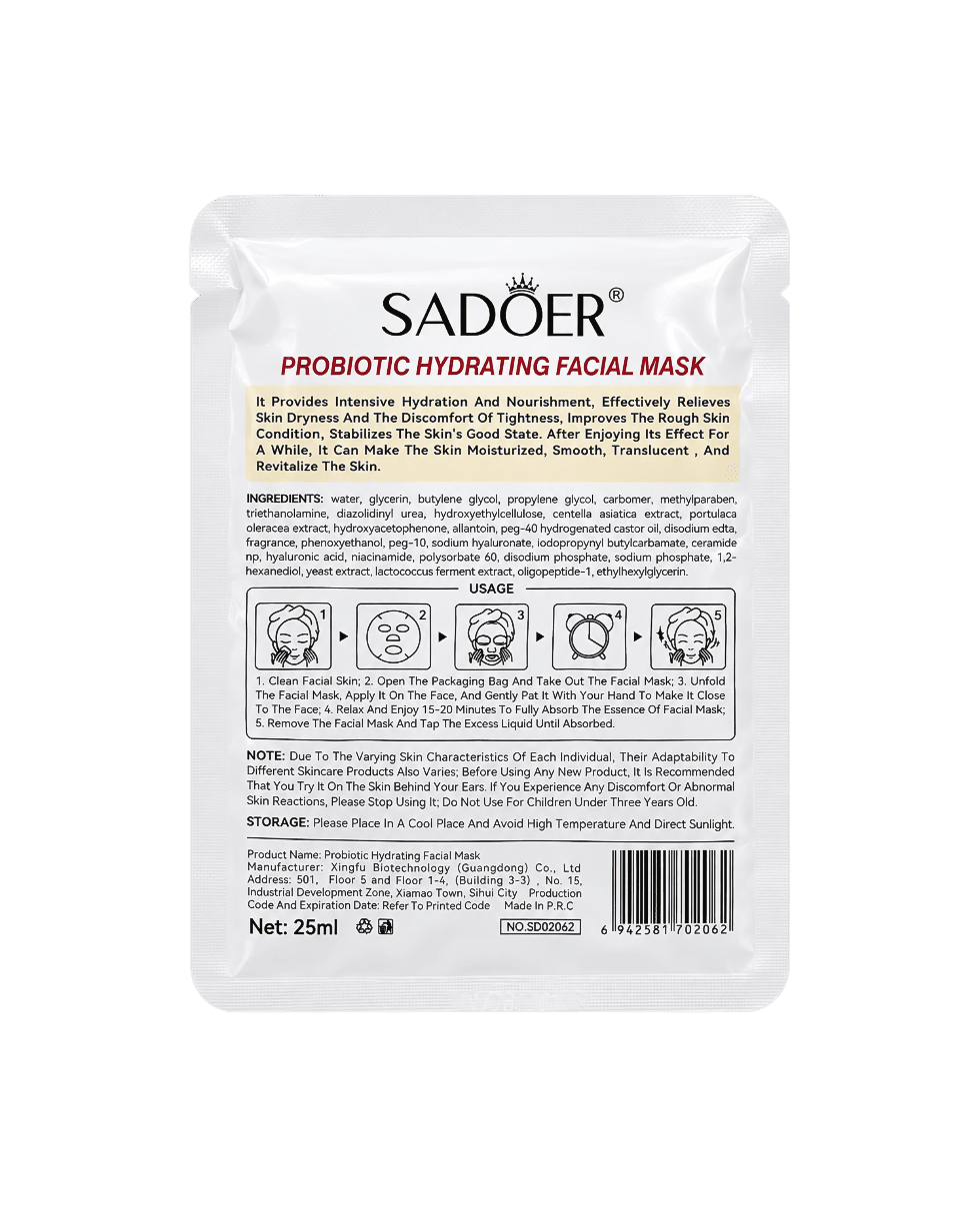 Тканинна маска для обличчя з пробіотиками Sadoer Probotic Hidrating Fasical Mask