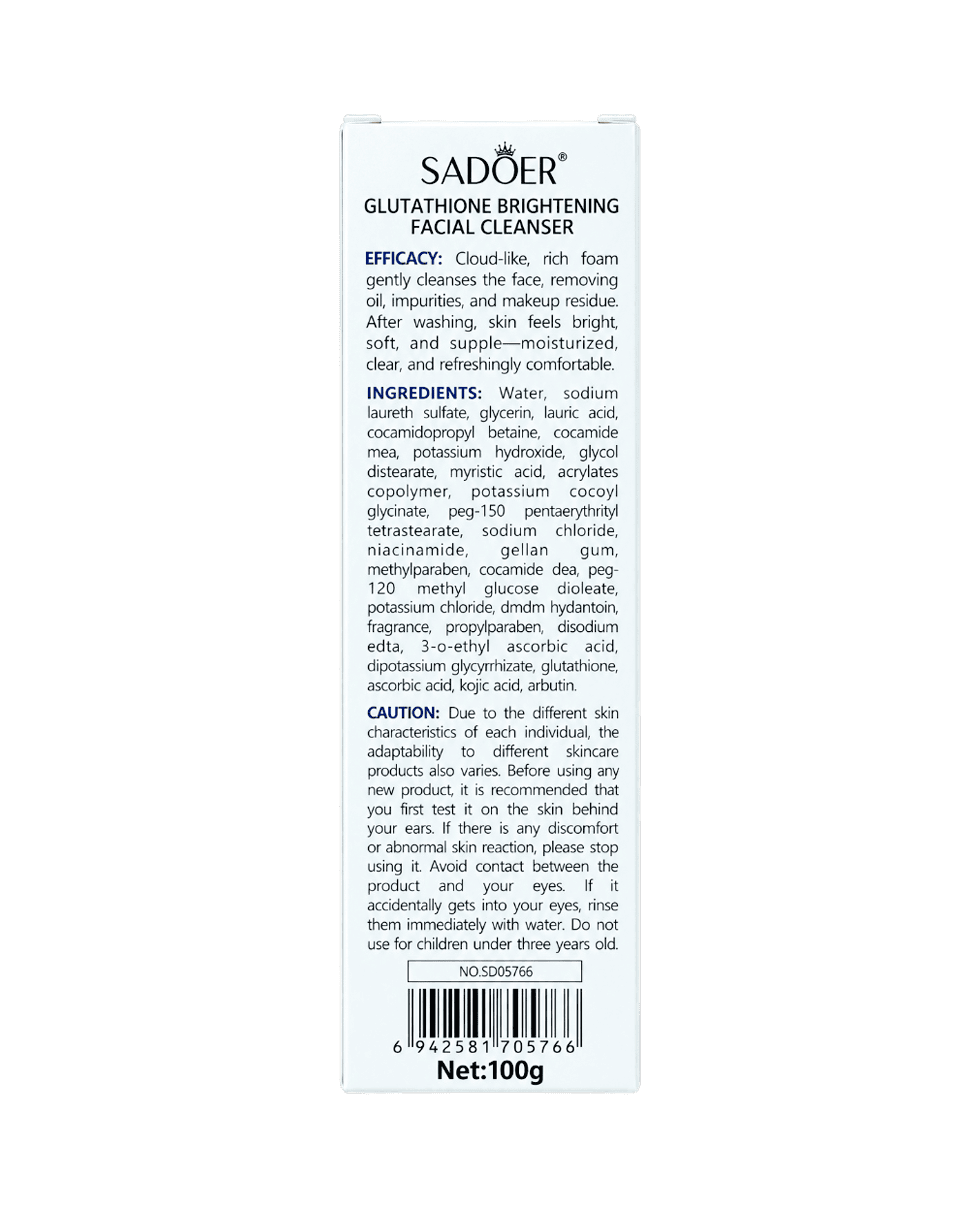 Пенка для умывания против пигментации Sadoer Glutathione Brightening Facial Cleanser
